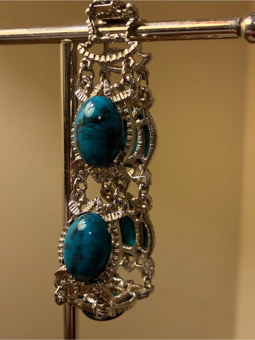 Source Unknown Vintage Turquoise Blue Stone Silver-Tone Filigree Bracelet